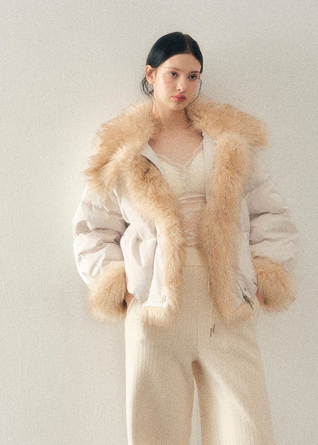 white duck down jacket, fur collar down jacket, women winter down coat, korean style down jacket, feminine winter jacket, short down jacket women, warm winter coat women, plush fur collar jacket, luxury winter outerwear women, soft aesthetic winter coat, padded winter jacket women, aomalm winter jacket, cozy down jacket women, elegant winter coat, fashion down jacket