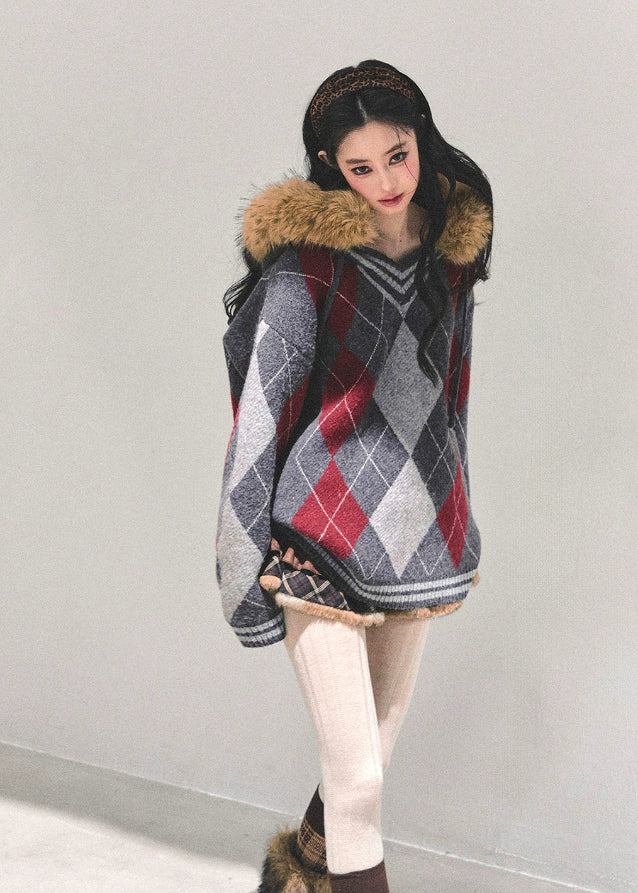 winter argyle sweater, Korean knit top, AOMALM sweater, women’s loose knit, autumn winter pullover, retro college sweater, oversized V-neck knit, diamond pattern sweater, warm winter top, Korean fashion 2025, preppy style sweater, soft knit pullover, cozy oversized sweater, streetwear knit top, feminine winter outfit, hot girl winter fashion, wool-like knit sweater, Korean argyle pullover, aesthetic winter top, cute winter sweaters for women