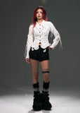 knit wool shorts women, wing detail shorts, edgy mini shorts, punk knit bottoms, alternative fashion shorts, dark streetwear women, frustration garden shorts, gothic knit shorts, rebellious women clothing, statement mini bottoms, industrial street style shorts, edgy winter shorts, punk luxury knitwear, experimental fashion bottoms, avant-garde women shorts