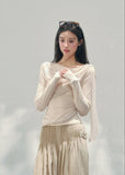 AOMALM sheer glitter knit top women, French romantic draped blouse, feminine translucent spring knitwear, Korean elegant slim fit top, quiet luxury romantic outfit, Parisian inspired shimmer knit top, delicate crystal detail blouse, romantic Korean French aesthetic clothing, lightweight spring sheer top women, refined luxury womenswear knit, soft feminine waist slimming blouse, elegant sparkling knit top women, luxury Korean designer inspired clothing