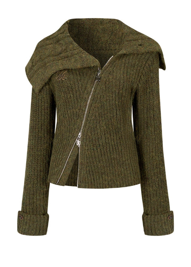 VIAPITTI knit jacket, asymmetrical zipper sweater, diagonal zip knit cardigan, large lapel knit jacket, cropped knit zip sweater, edgy streetwear knit top, autumn winter knit cardigan women, Korean asym zip sweater, grunge knit jacket, waist slimming knit top
