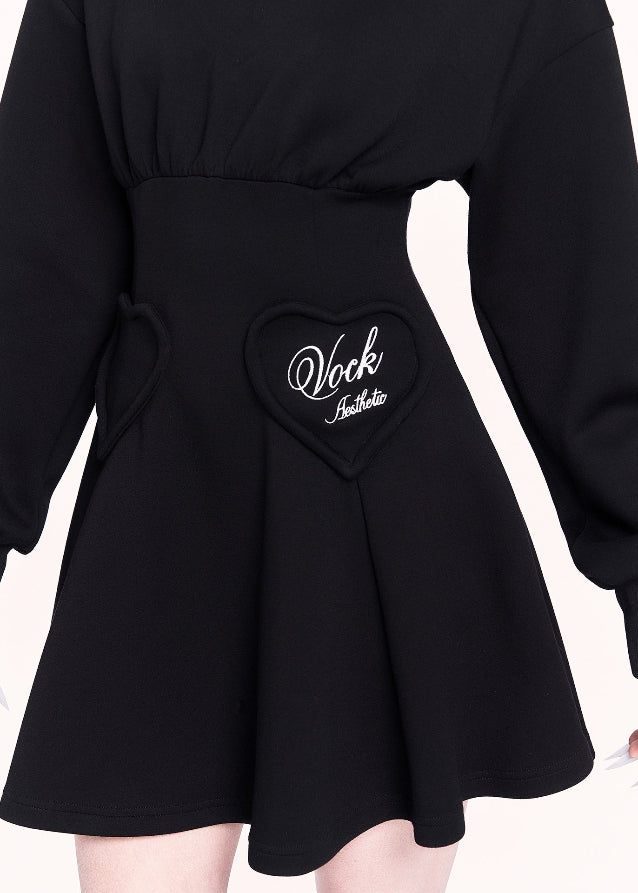 VOCK, y2k dress, Korean style dress, lace-up back dress, corset back mini dress, sweet cool girl outfit, black flare sweatshirt dress, slimming waist dress, winter cute dress, aesthetic mini dress, Korean fashion 2025, street style dress women, soft girl dark outfit, adjustable waist dress, holiday black dress, kawaii dark fashion, trendy sweatshirt dress women