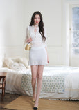 hollow knit top and skirt set, French knit skirt set, feminine Korean two piece set, cream knit mini skirt set, romantic knit outfit women, soft knit matching set, slim fit top and skirt set, elegant mini skirt set, dressy knit co-ord women, cute Korean skirt set, date outfit two piece set, soft cream knit set, fitted knit top women, feminine coordinated outfit, LaLuneDuCiel style clothing