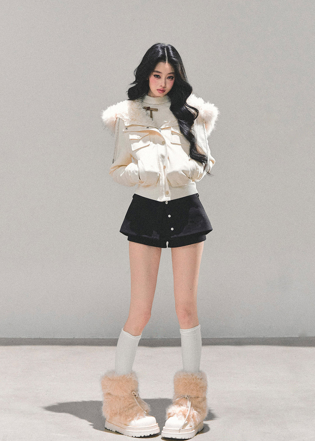 winter faux fur jacket, Korean winter coat, plush hooded jacket, AOMALM jacket, British style coat women, cute winter jacket, feminine winter outerwear, faux fur hood coat, soft plush winter coat, Korean aesthetic fashion, warm stylish jacket women, winter street style Korea, girly winter jacket, fluffy hood coat, cozy winter outerwear, trendy winter fashion 2025, Maillard tones jacket, autumn winter korean tops