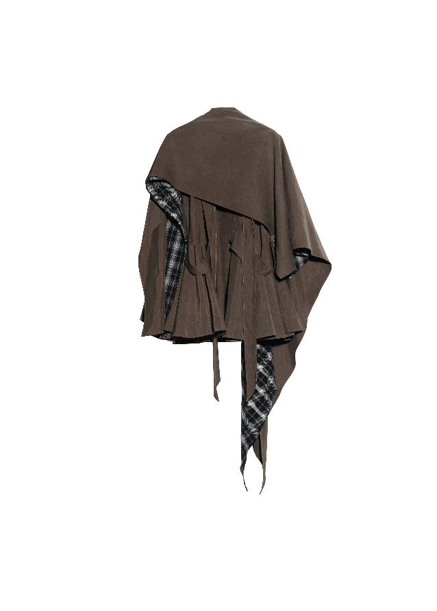 JNYLON detachable cape sundress women, Korean stylish earth tone dress, modern Korean fashion layered dress, chic natural style sundress women, trendy Korean street chic outfit, playful layered earth color dress, lightweight Korean fashion sundress, urban fashion cape dress women, stylish Korean aesthetic sundress, fashionable natural style dress women