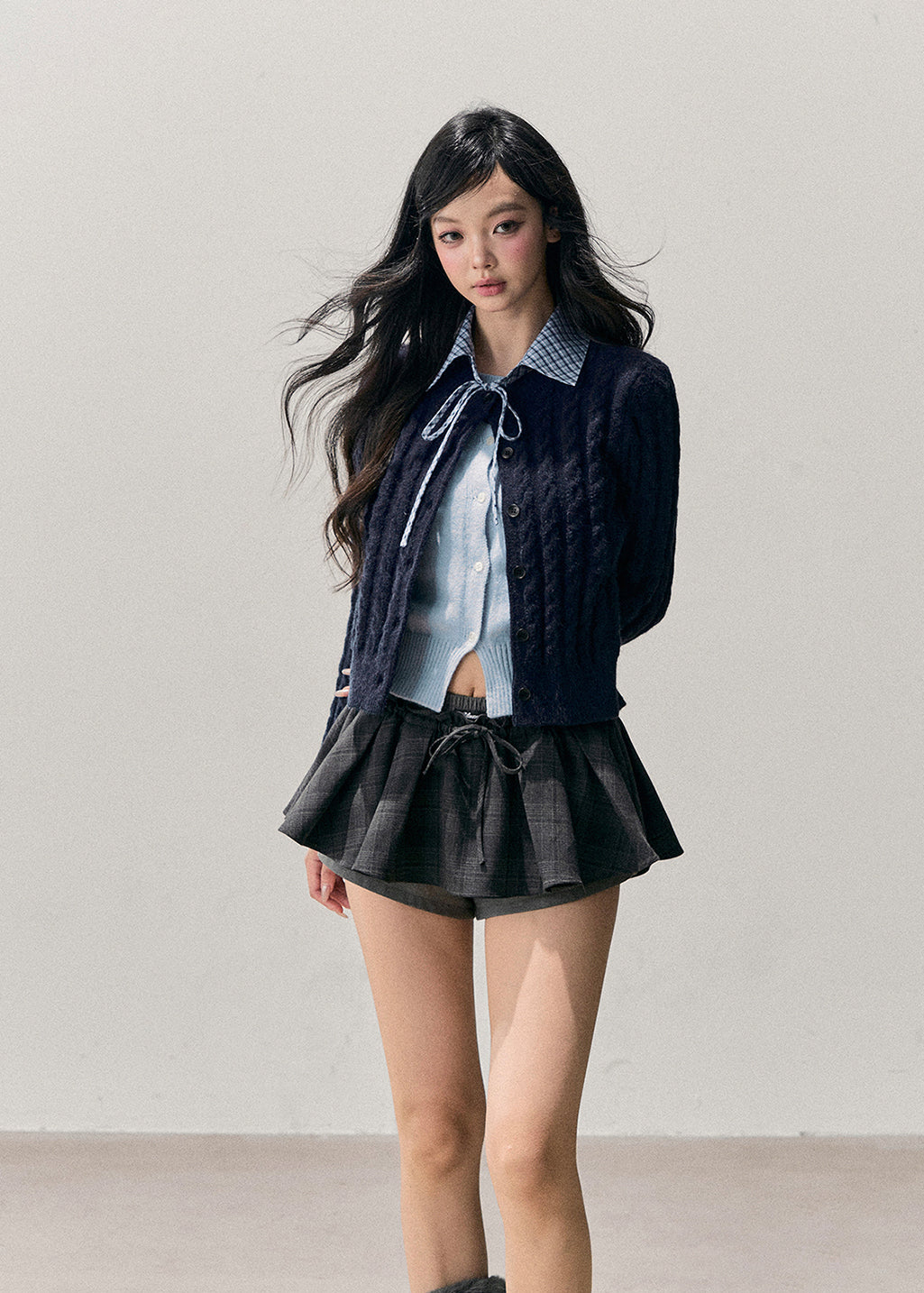 korean knit cardigan, faux two piece sweater, twist knitted cardigan, contrast collar cardigan, gingham collar knit, layered look sweater, winter korean fashion top, cable knit cardigan women, aomalm cardigan, preppy korean style sweater, winter knitwear women, soft feminine knit top, cute korean cardigan outfit, warm winter sweater women, korean fashion 2025, layered cardigan women, knitted tops winter, aesthetic korean clothing, long sleeve knit cardigan, preppy knit top, girly winter outfit, stylish knit