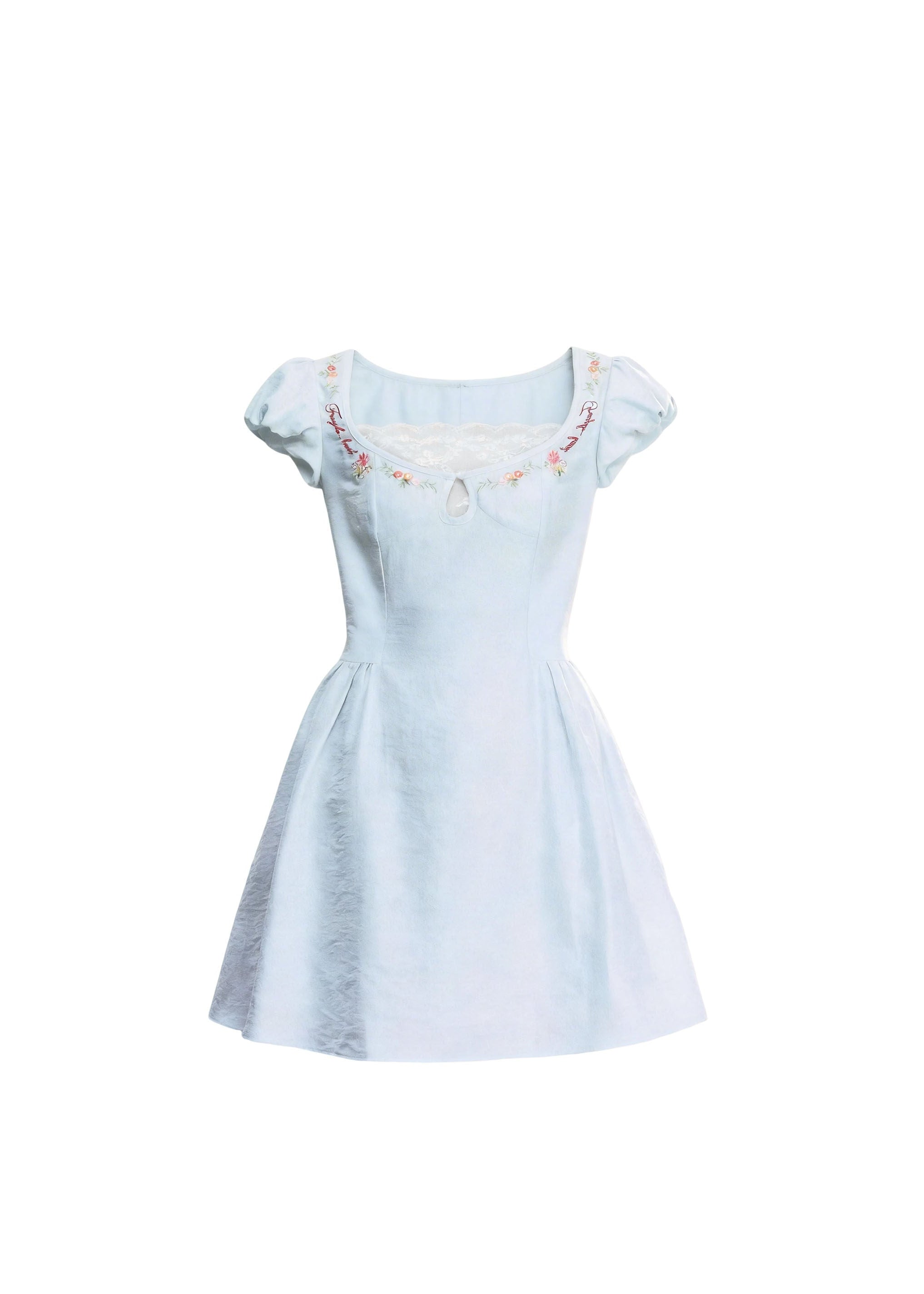 fragileheart dress, blue embroidered dress, lace mini dress, korean feminine dress, sweet summer dress, resort style dress, daisy embroidered dress, soft blue mini dress, feminine korean fashion, summer date dress, floral lace dress, romantic mini dress