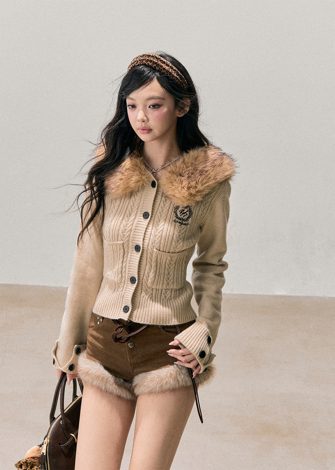 AOMALM cardigan, Korean knit cardigan, fur collar cardigan, hooded knit jacket women, feminine winter cardigan, soft girl knitwear, Korean winter fashion, faux fur collar sweater, slim fit cardigan women, cozy winter knit, cute hooded sweater, Korean aesthetic clothing, women’s winter knit top, feminine layered cardigan, soft winter outfit