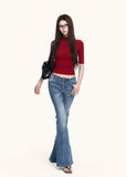 Red high-neck fitted top with mid sleeves