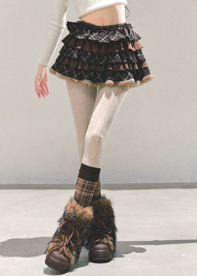 maillard skirt, plaid puff skirt, puffy cake skirt, high waist mini skirt, Korean fashion skirt, AOMALM skirt, autumn winter mini, layered ruffle skirt, tiered plaid skirt, cottagecore plaid skirt, feminine Korean style, winter mini skirt, warm plaid mini, puff silhouette skirt, checkered puffy skirt, high waist ruffle mini, A-line puff skirt, cute winter skirt, soft girl style skirt, kawaii mini skirt, stylish puffy skirt