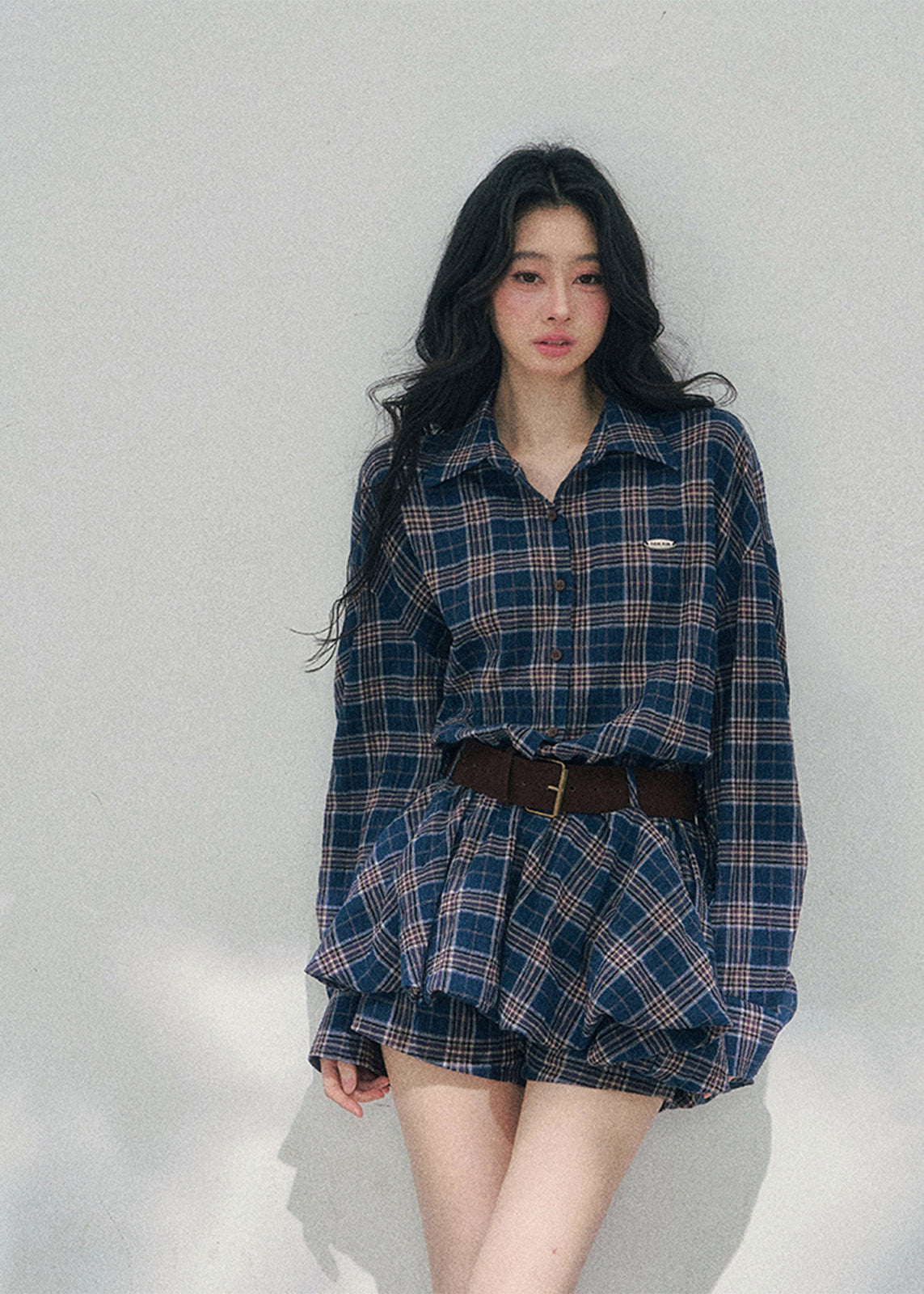 plaid shirt dress women, polo collar mini dress, spring plaid dress women, korean french style dress, refined casual mini dress, american preppy dress women, lightweight spring dress, elegant daily wear dress, premium women clothing, aomalm dress style, timeless plaid mini, feminine shirt dress women, modern casual dress, relaxed fit spring dress, classic check dress women
