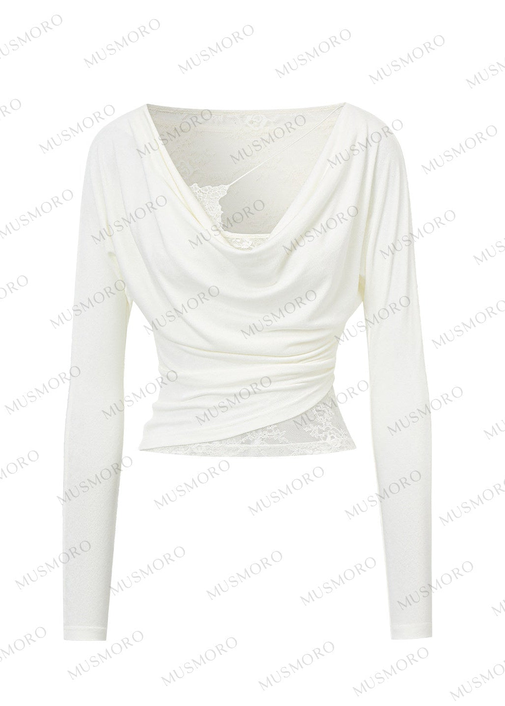 Elegant draped neck top styled with black wide-leg denim jeans