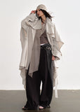 JNYLON detachable cape trench coat women, Korean stylish linen trench coat, modern Korean fashion long coat, chic natural style outerwear women, trendy Korean street chic trench, plaster white irregular trench coat, oversized linen blend coat Korean style, urban fashion layered trench women, stylish Korean aesthetic long coat, fashionable natural tone trench coat