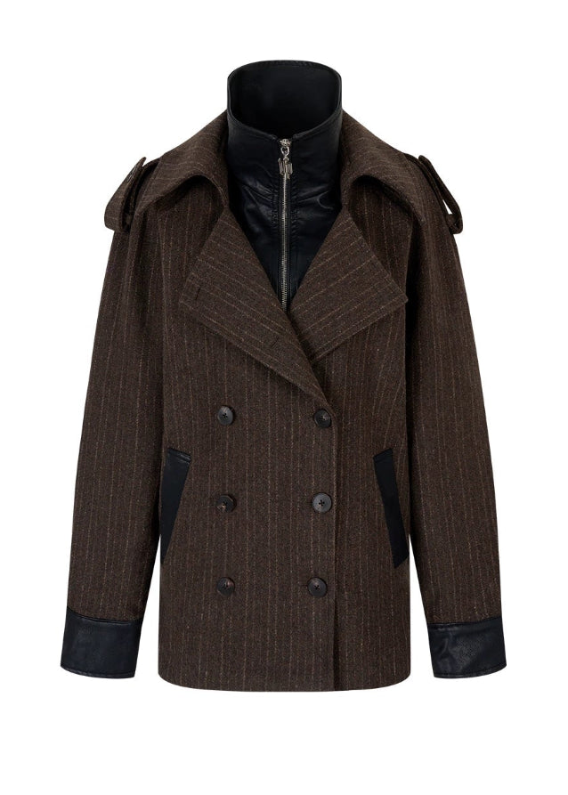 VIAPITTI splice jacket, fake two piece suit coat, contrast panel jacket, industrial streetwear women, autumn winter suit top, oversized hybrid jacket, edgy Korean fashion, workwear inspired coat, K-fashion 2025, loose versatile jacket, spliced contrast blazer, engineered street style, modern urban outerwear
