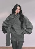 AOMALM knit set, Korean sweater set women, winter knit shorts set, college style knitwear, cable knit sweater women, feminine winter outfit, Korean cozy set, three piece knit set women, soft knit sweater winter, preppy Korean style outfit, winter lounge set women, scarf sweater set, cute winter knitwear, aesthetic Korean fashion, casual winter knit set