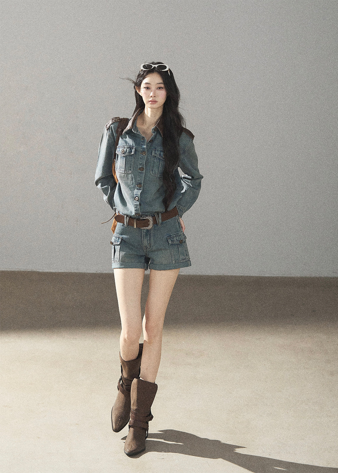 Casual autumn denim two-piece outfit