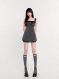 Polka dot waist slimming bow short skirt Miu dress