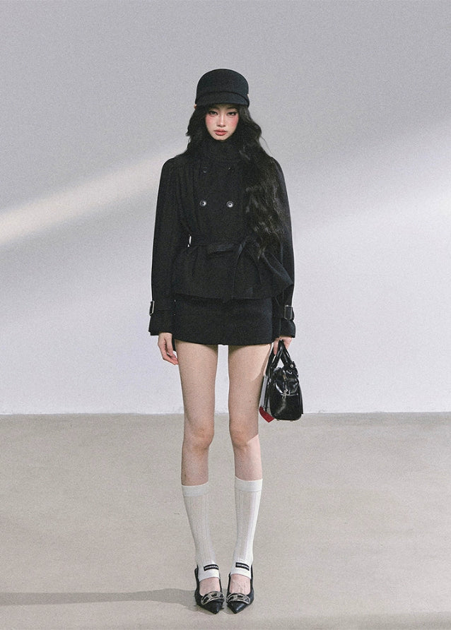 french hepburn suit set, korean two piece skirt suit, autumn peplum blazer set, belted blazer mini skirt, elegant korean outfit women, seoul chic fashion set, french inspired skirt suit, korean business chic outfit, hepburn korean office set, korean high end autumn fashion, korean modern lady outfit, classy two piece set for women, parisian blazer skirt set, kfashion blazer outfit, korean elegant matching set