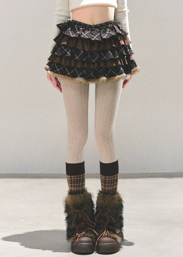 maillard skirt, plaid puff skirt, puffy cake skirt, high waist mini skirt, Korean fashion skirt, AOMALM skirt, autumn winter mini, layered ruffle skirt, tiered plaid skirt, cottagecore plaid skirt, feminine Korean style, winter mini skirt, warm plaid mini, puff silhouette skirt, checkered puffy skirt, high waist ruffle mini, A-line puff skirt, cute winter skirt, soft girl style skirt, kawaii mini skirt, stylish puffy skirt