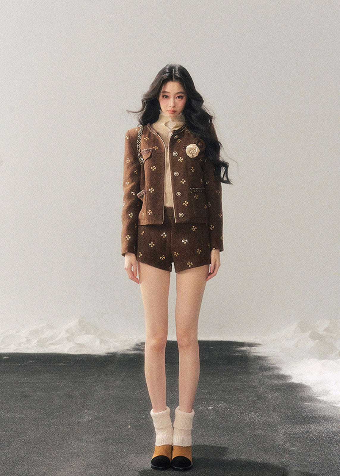 wool suit set women, padded winter suit women, korean minimal two piece set, refined winter outfit women, elegant wool jacket set, premium women winter wear, tailored wool suit women, understated luxury clothing, aomalm wool style, soft structured winter set, classic women suit set, winter fashion women set, feminine tailored outfit, calm luxury winter wear, modern women wool set