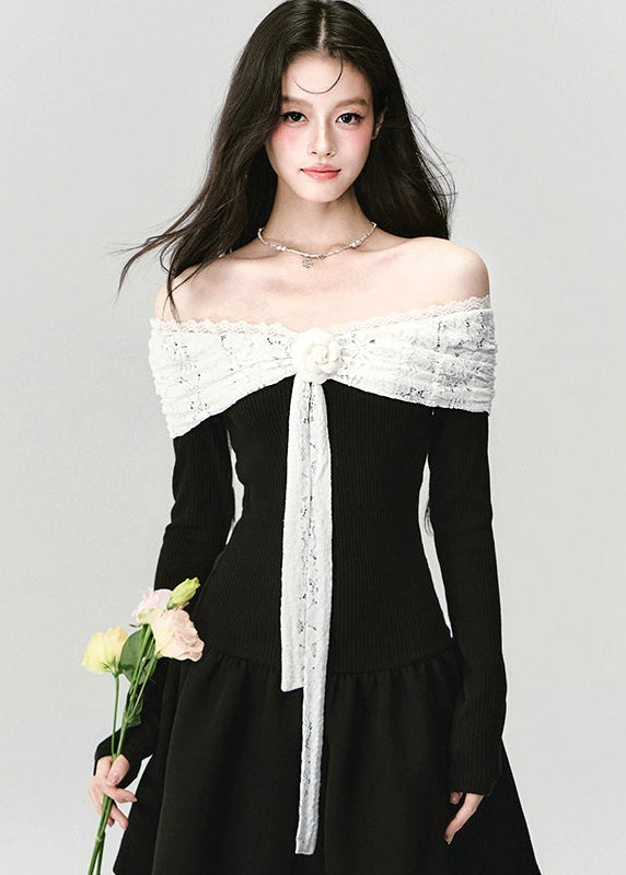 A declaration in silk and lace — the Confession Overture Dress embodies Fragileheart’s vision of refined rebellion. The sculpted off-shoulder neckline wraps delicately around the collarbone, accented by a lace ribbon rose that drapes like a whispered vow. Its cinched waist and flowing skirt create a timeless silhouette of grace, evoking the poise of a modern princess with quiet power.