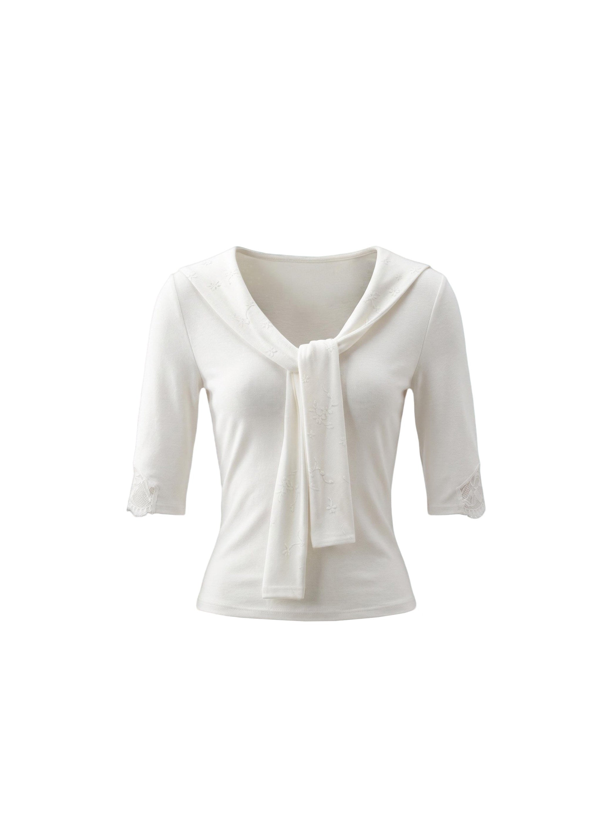 fragileheart top, white lace tie top, korean feminine top, pure desire lace top, slim lace t-shirt, tie neck top women, glass candy top, feminine korean fashion, lace summer top, soft white blouse, romantic fitted top, korean summer outfit