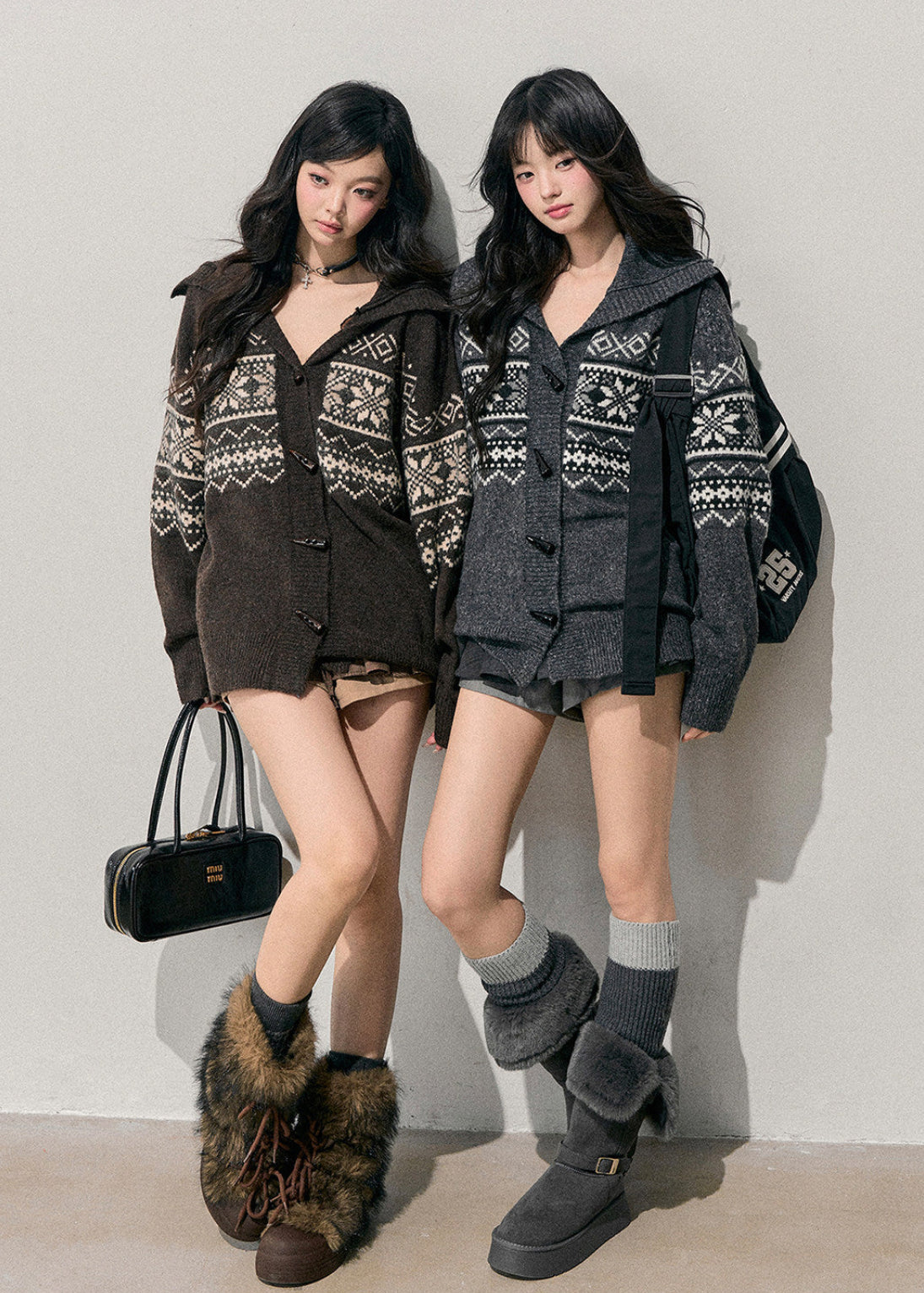 AOMALM cardigan, Fair Isle knit sweater, Korean winter cardigan, horn button sweater, Nordic knit jacket, women wool cardigan, winter knitwear women, soft feminine cardigan, Korean aesthetic sweater, vintage knit cardigan, cozy winter top, Fair Isle pattern sweater, layered winter outfit, women knit jacket, autumn winter cardigan, feminine knit top, Korean style knitwear