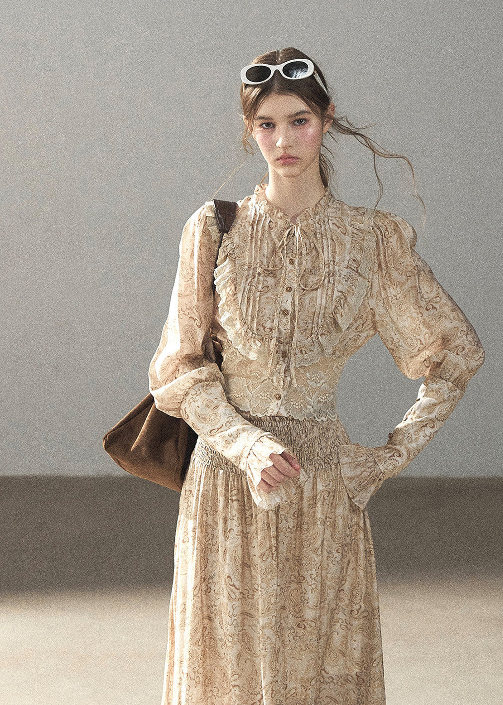 Romantic lace top and long skirt two-piece set