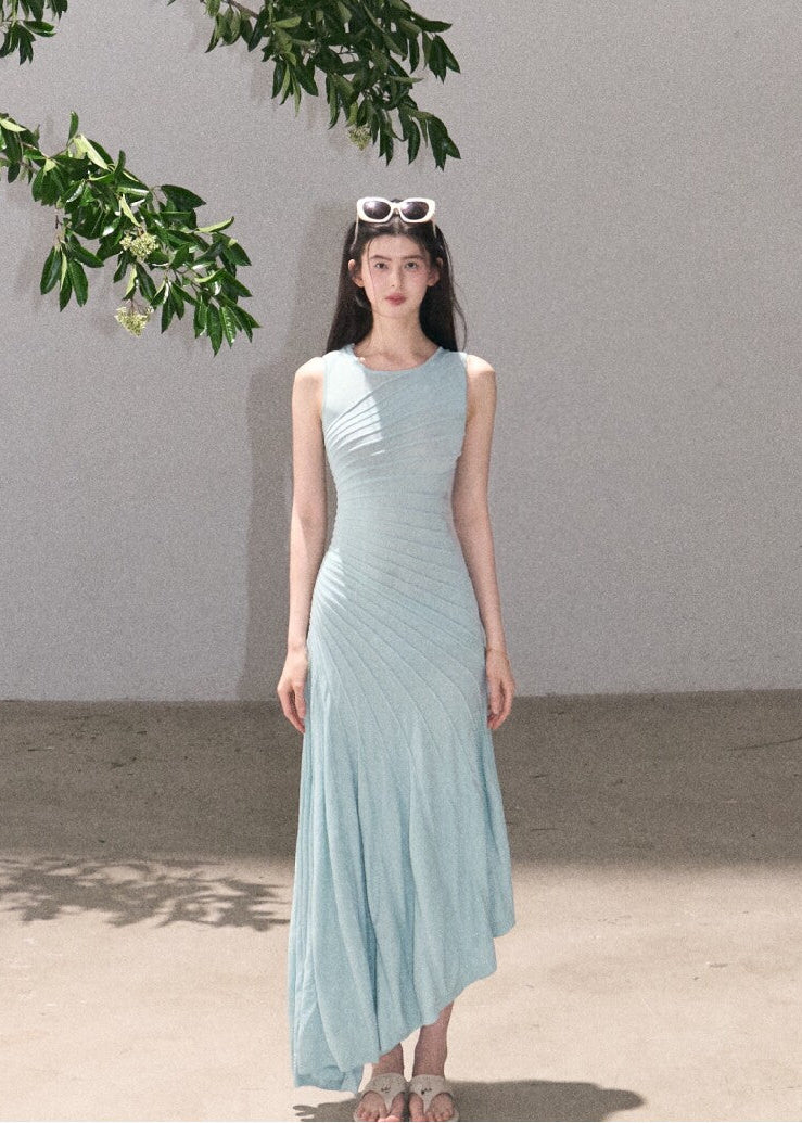 Minimal sleeveless dress in soft blue green