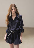 Academic-inspired shirt dress and shawl set