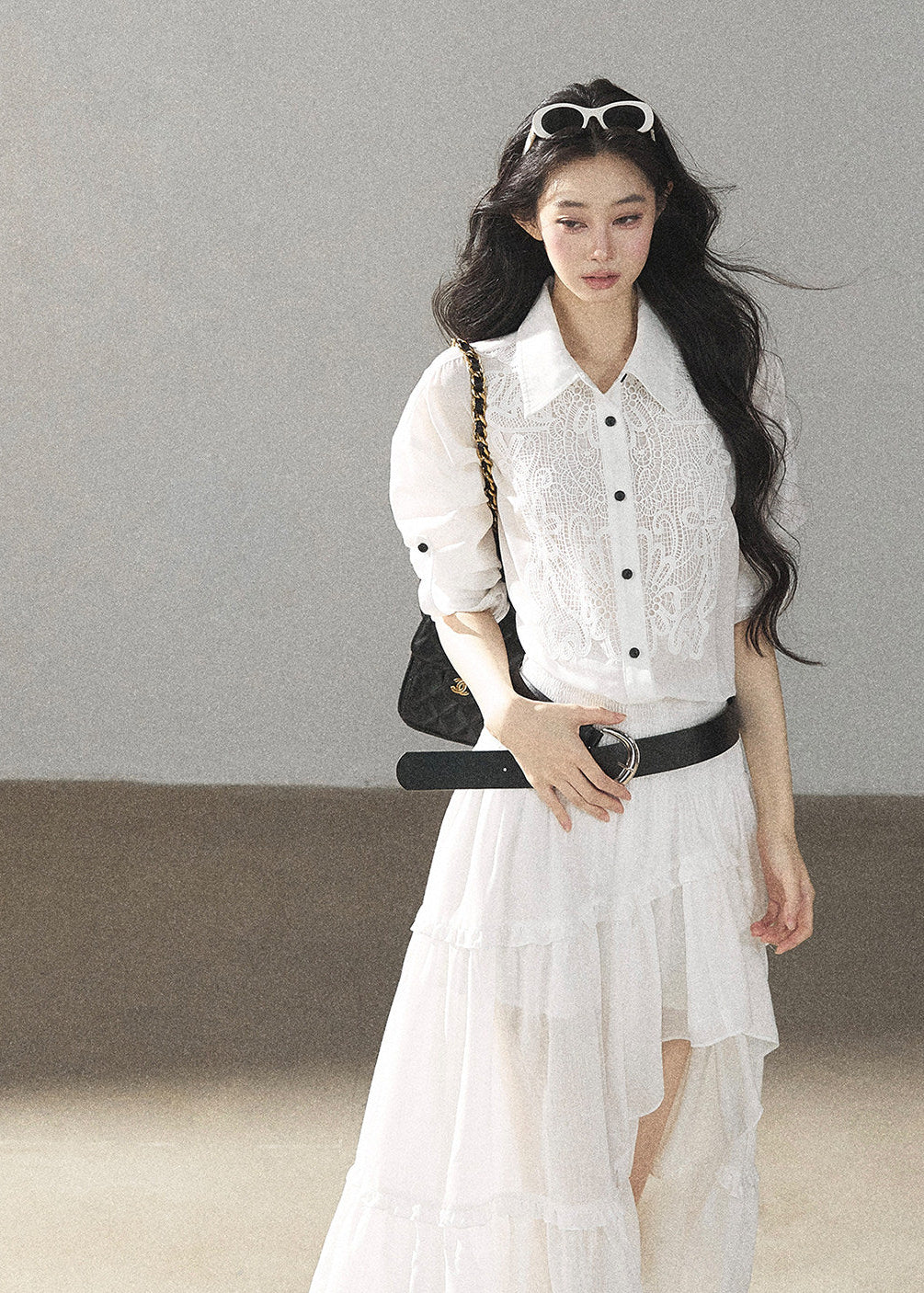 Elegant white long shirt dress for autumn