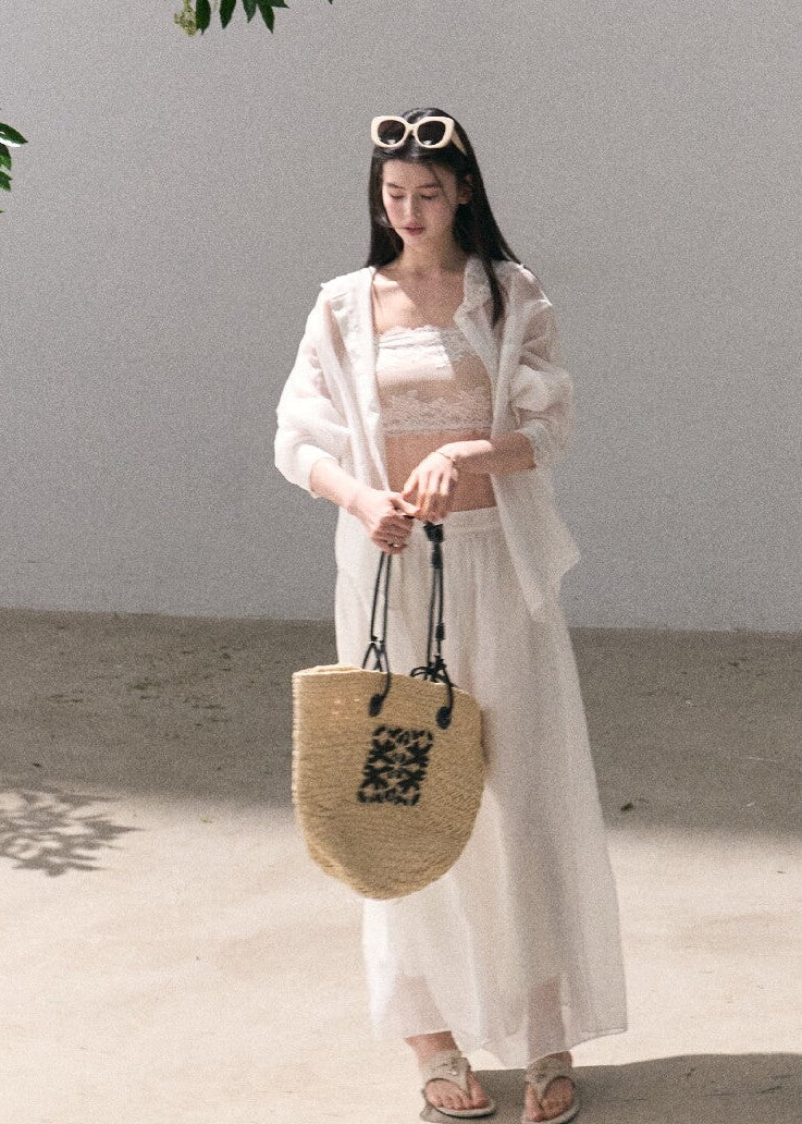 Feminine lace-trim hooded cover-up in white