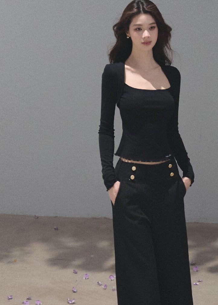 Square-neck stretch top available in black and cream