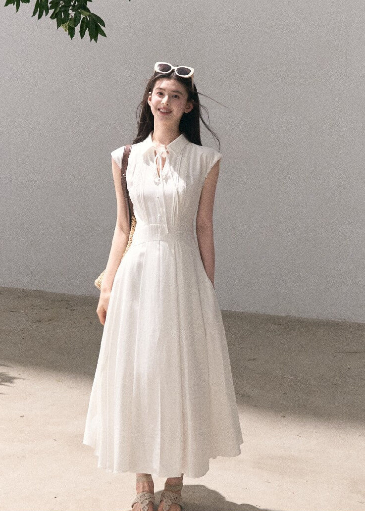 Lyocell linen collared dress with flared skirt