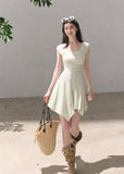 Feminine U-neck dress with waist-defining silhouette