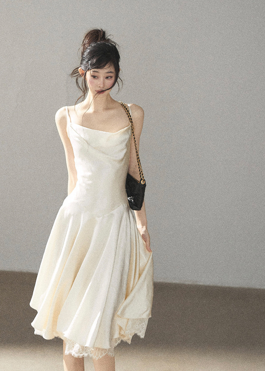 French-inspired satin slip dress in ivory