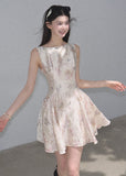 Pink floral lace mini dress with short sleeves