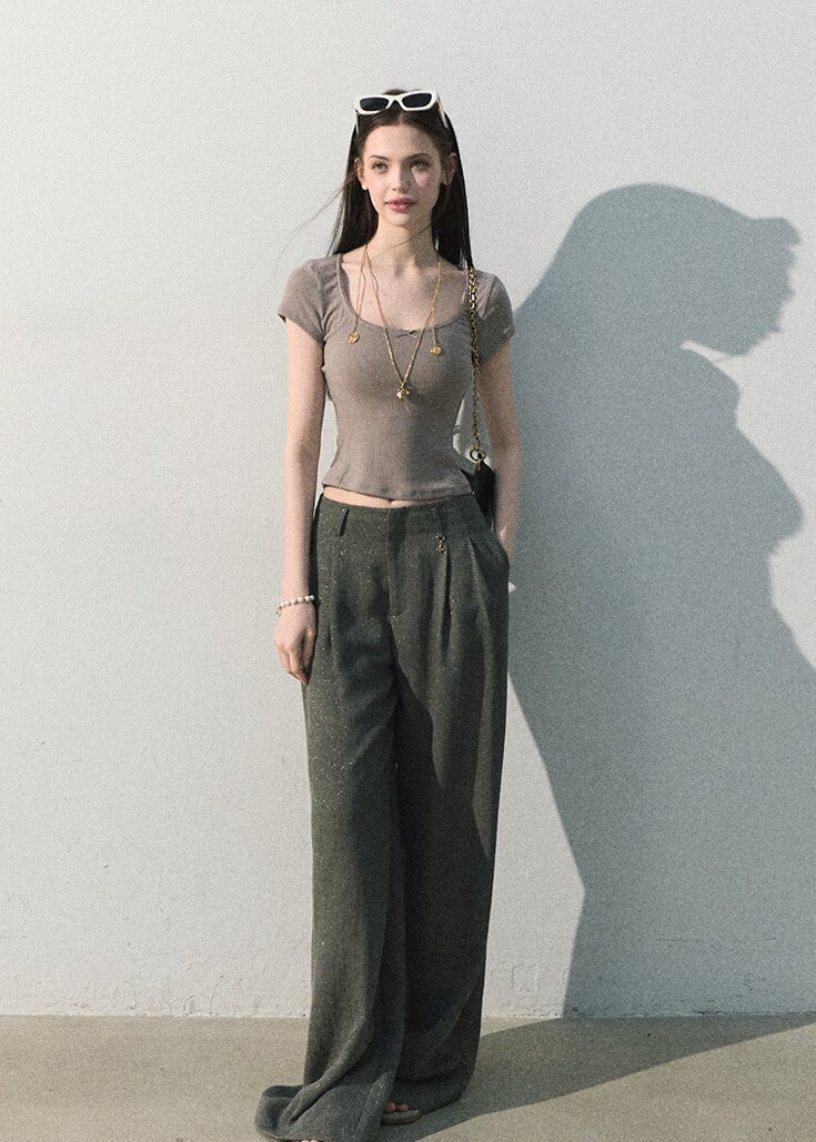 Linen blend summer trousers with soft drape and wide leg silhouette