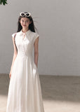 Lyocell linen collared dress with flared skirt