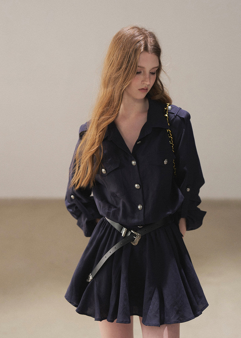 Academic-inspired shirt dress and shawl set