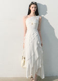 Asymmetrical white summer dress with a flowing silhouette
