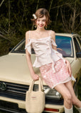 Baby pink cami top with ribbon detail and mini skirt