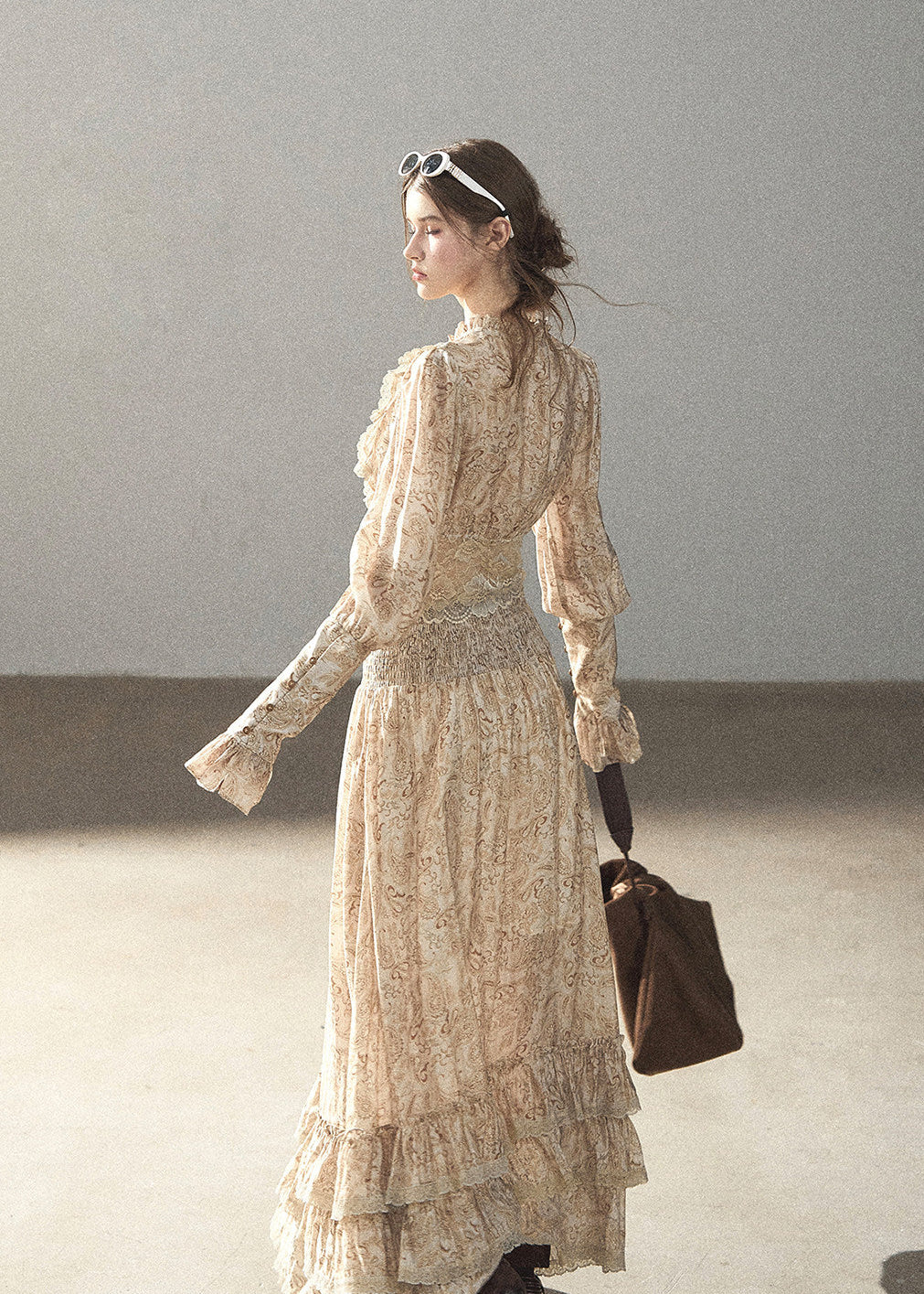 Romantic lace top and long skirt two-piece set