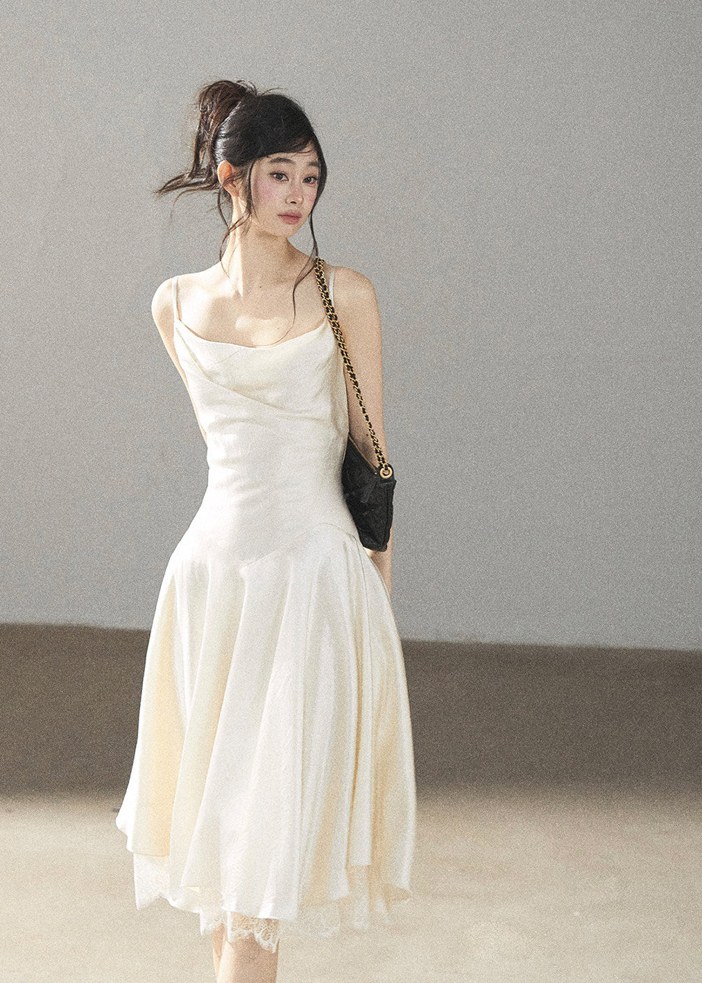 French-inspired satin slip dress in ivory