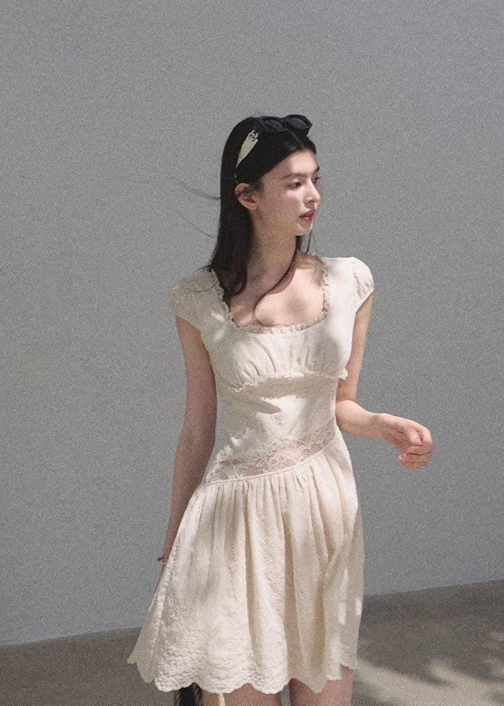 Romantic lyocell dress with hollow lace waist detail