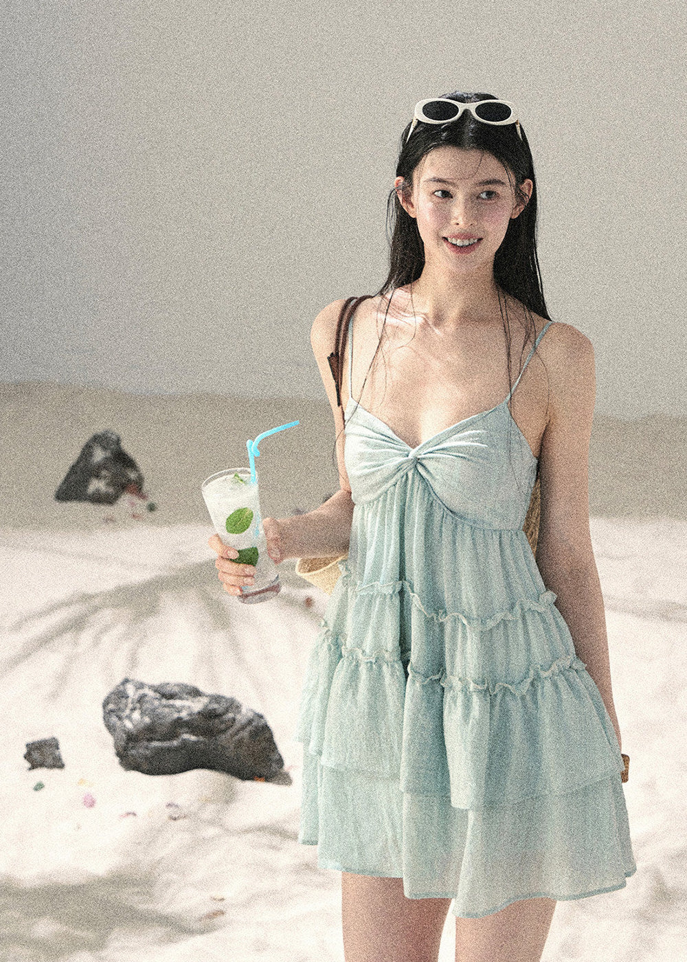 Women’s seafoam tiered mini dress for a seaside vacation