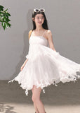 White lace cami dress with layered texture
