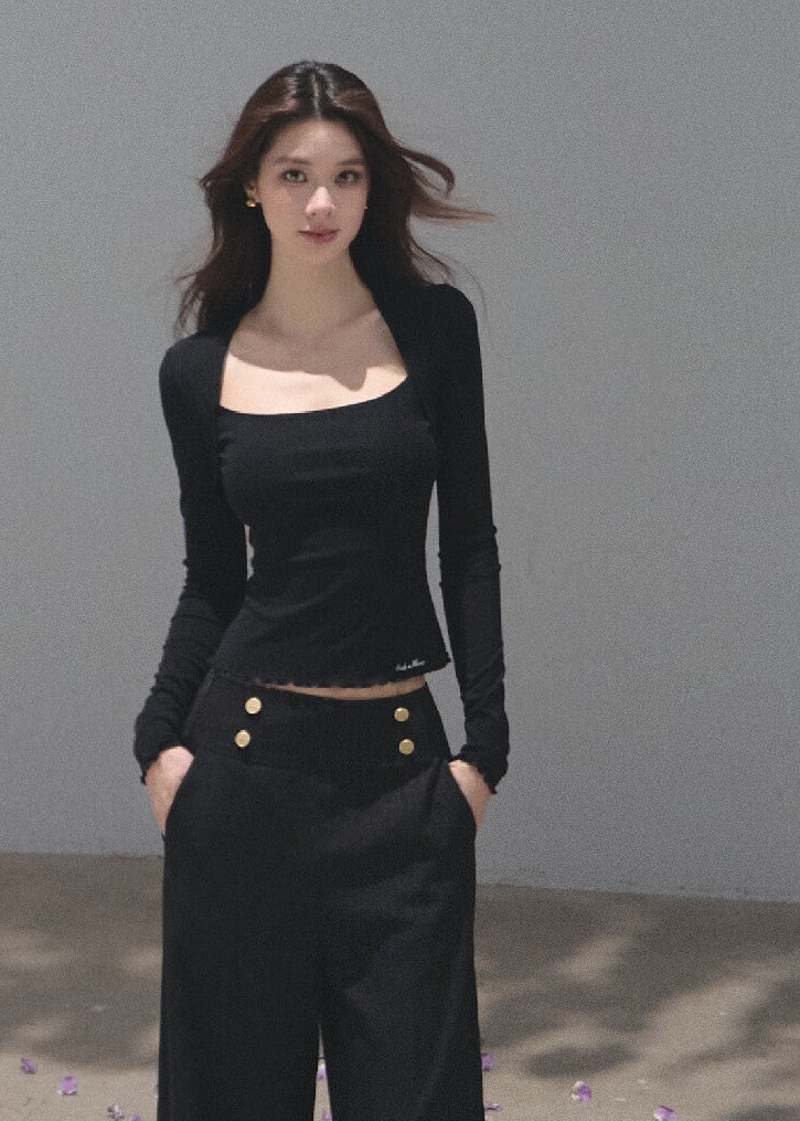 Square-neck stretch top available in black and cream