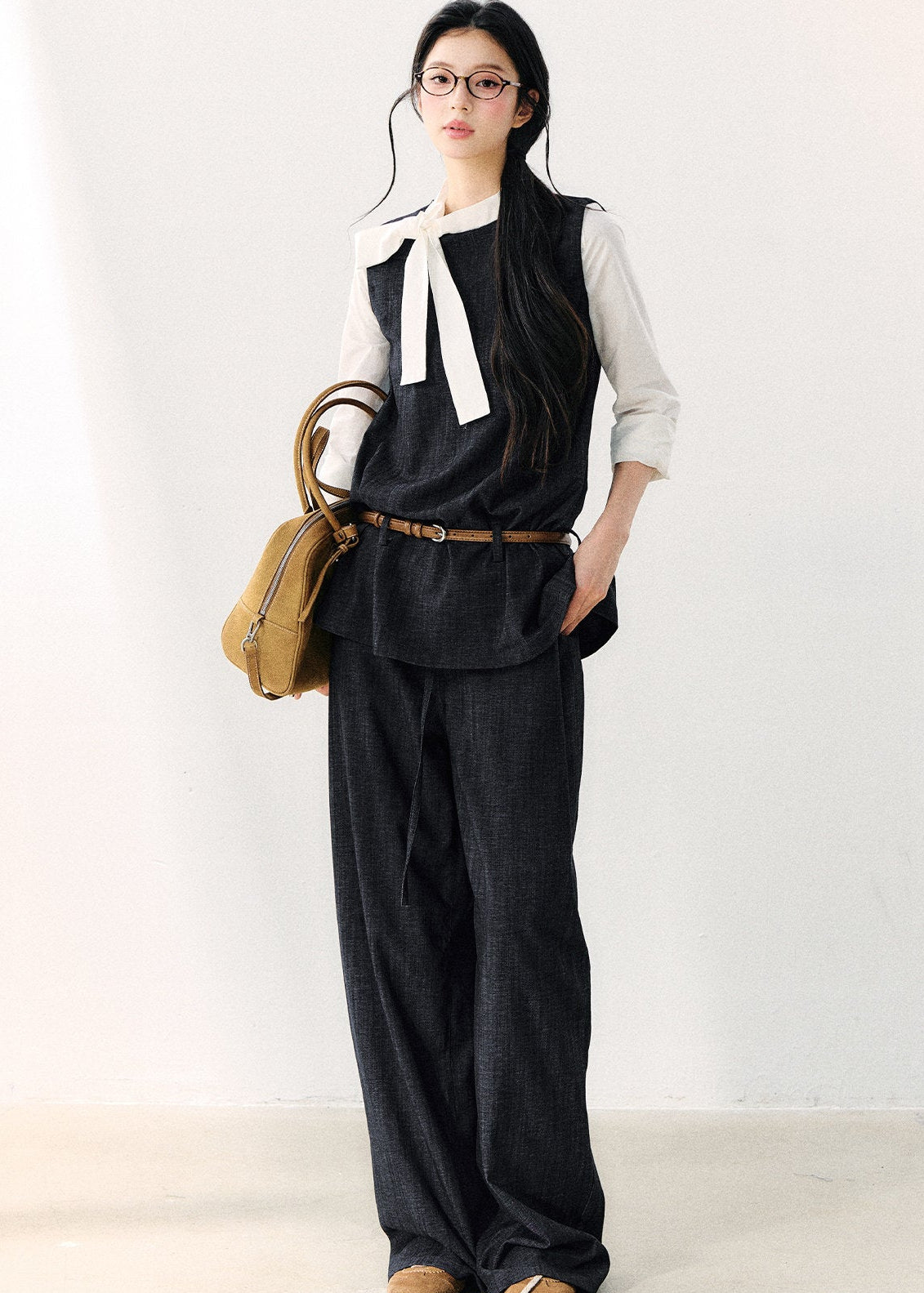 Washed-look wide-leg trousers with deep front pleats