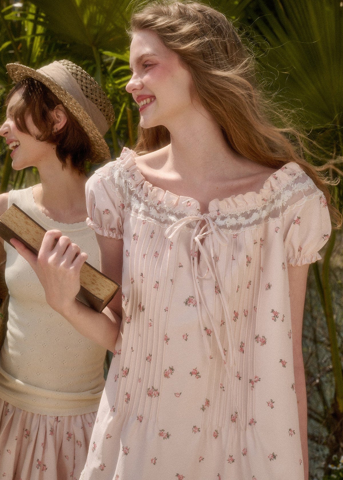 Floral mini dress with ribbon tie detail